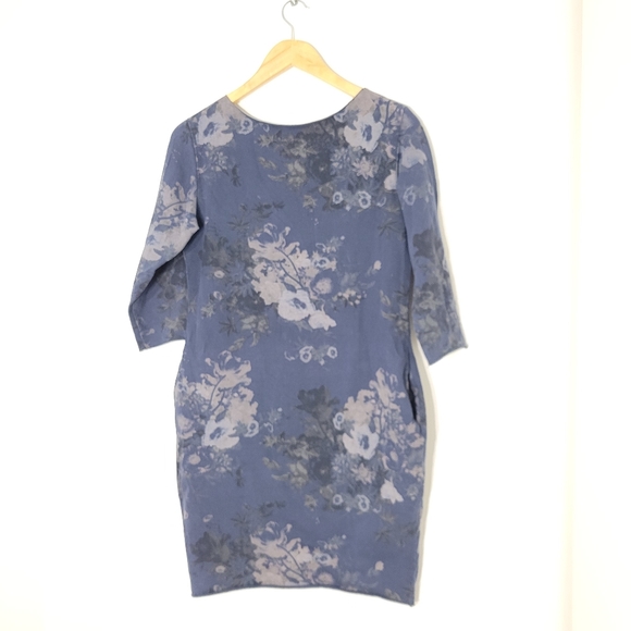Blue Floral Print Women Jogger Dress Oversized Loose Fix Cut Off Trim 3/4 Sleeve - Picture 9 of 9